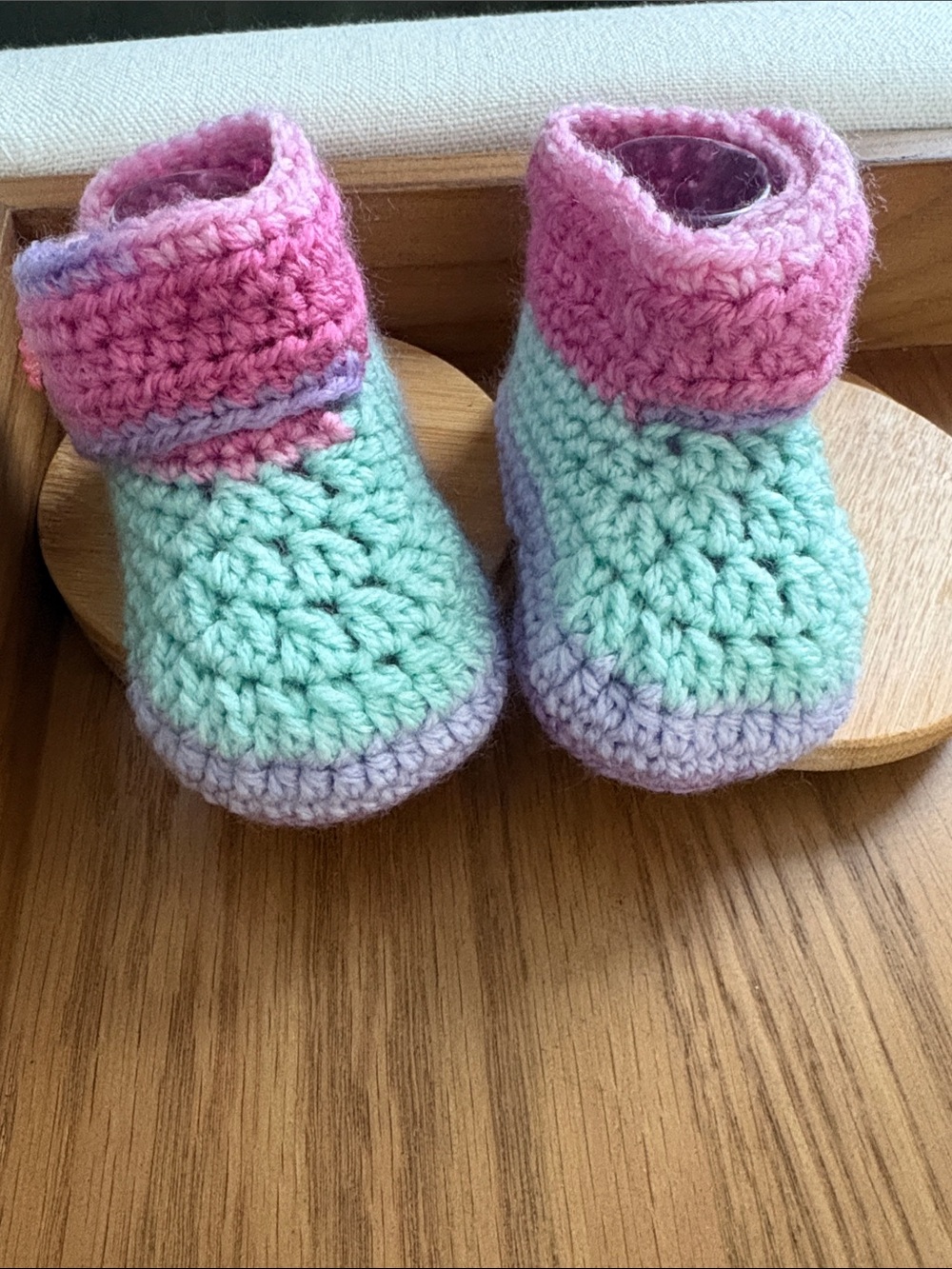 Handmade Crochet 3-6 months baby Booties - Pink & Mint